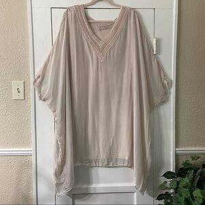 Italian Silk Blend-Blush-Sequin Lined V-Neck-Batwing Dress